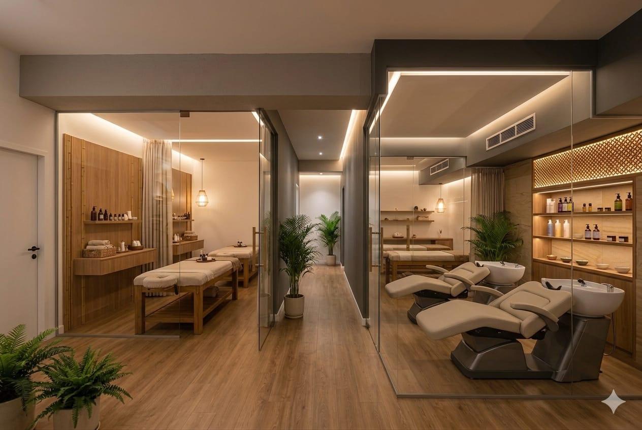 Salon space with wash units and treatment rooms