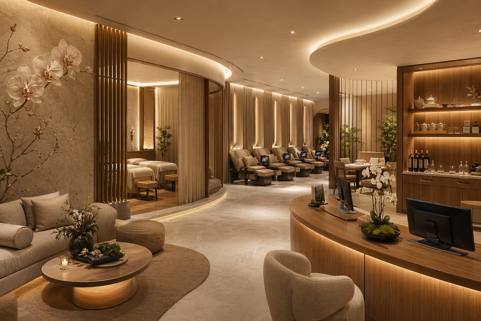 Reception and waiting area with treatment chairs