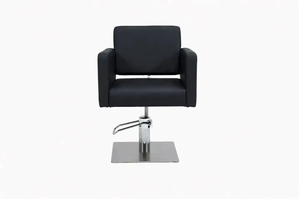 Zwarte kappersstoel UMI Classic in RVS en vegan leder