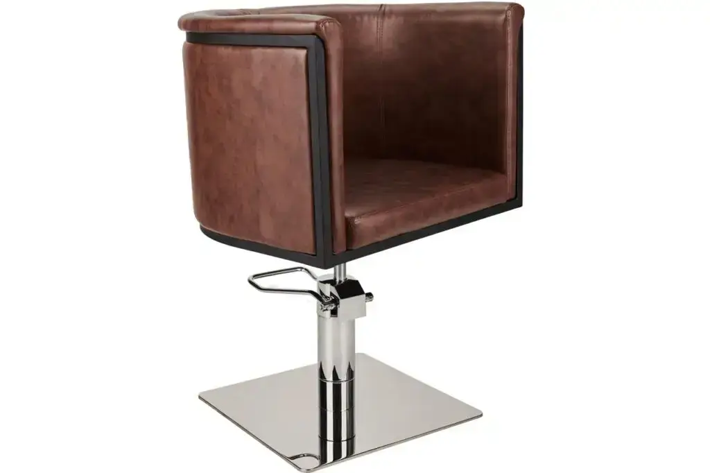 Fauteuil de coiffure Ayala Gio, fauteuil coque à la silhouette géométrique et au pied argenté