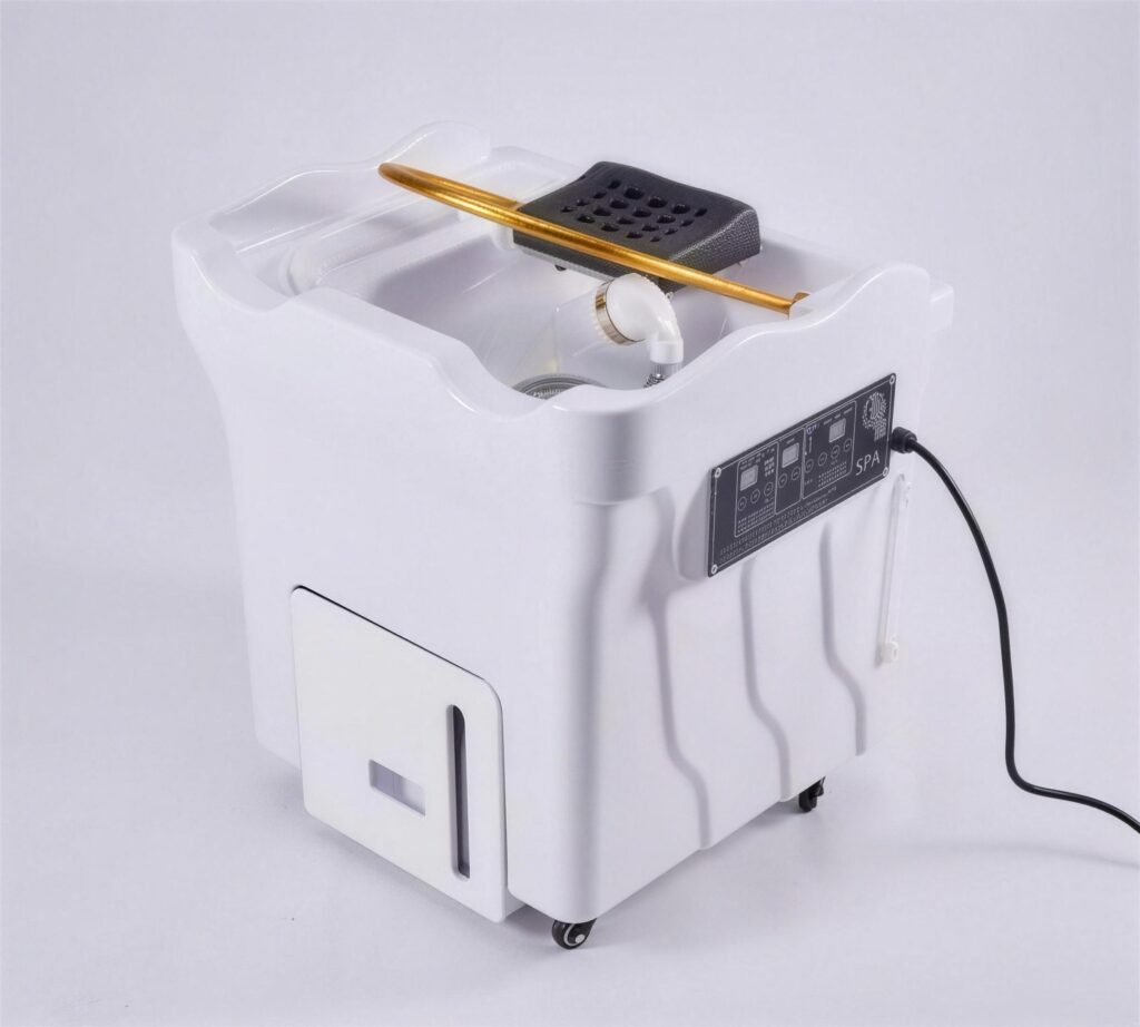 Bovenaanzicht wasbak en hoofdsteun van de UMI Portable Headspa Nova